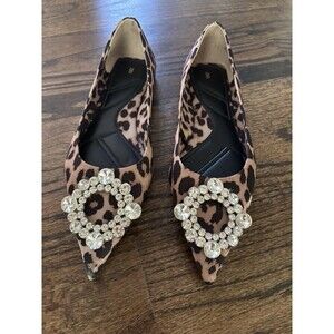 Zara EMBELLISHED ANIMAL PRINT BALLET FLATS Size 38 Rhinestone